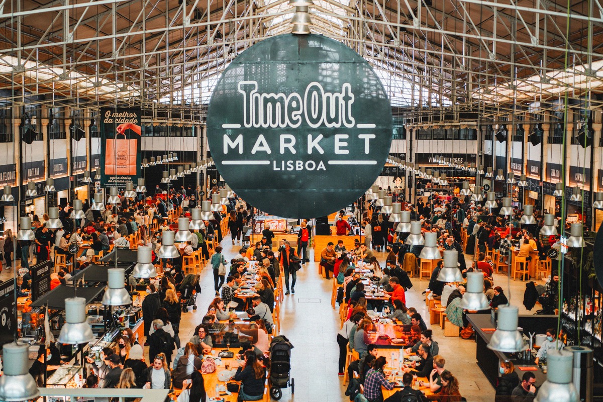 The Time Out Market hall with its long communal tables